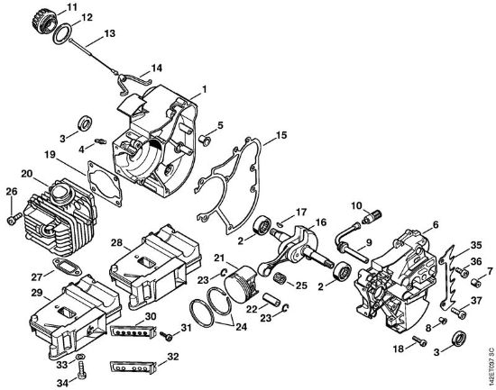 Moto-serras a gasolina (MS) 020 T Caixa da cambota da marca Stihl