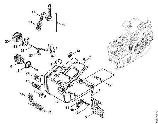 Moto-serras a gasolina (MS) 020 T Caixa do tanque 020 T da marca Stihl