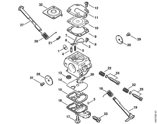 Moto-serras a gasolina (MS) 020 T Carburador C1Q-S32 da marca Stihl