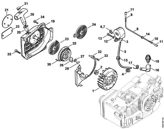 Moto-serras a gasolina (MS) 020 T Dispositivo de arranque da marca Stihl