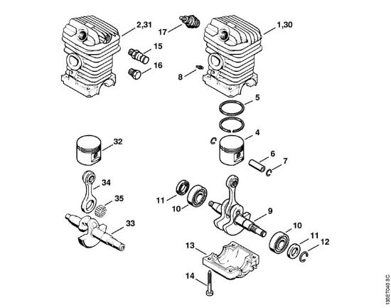 Moto-serras a gasolina (MS) 021 Mecanismo propulsor 021 da marca Stihl