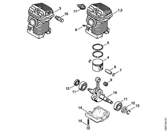 Moto-serras a gasolina (MS) 023 L Mecanismo propulsor 023, 023 L da marca Stihl