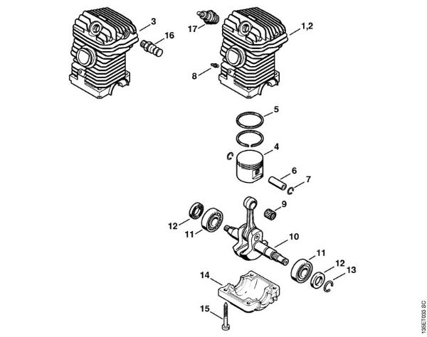 Moto-serras a gasolina (MS) 023 L Mecanismo propulsor 023, 023 L da marca Stihl