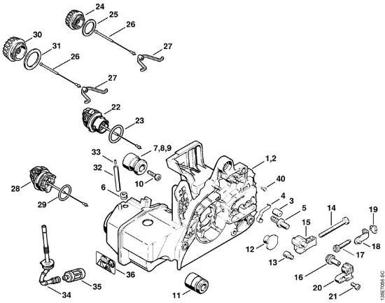 Moto-serras a gasolina (MS) 023 Z Cárter do motor da marca Stihl