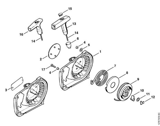 Moto-serras a gasolina (MS) 024 SW Dispositivo de arranque da marca Stihl