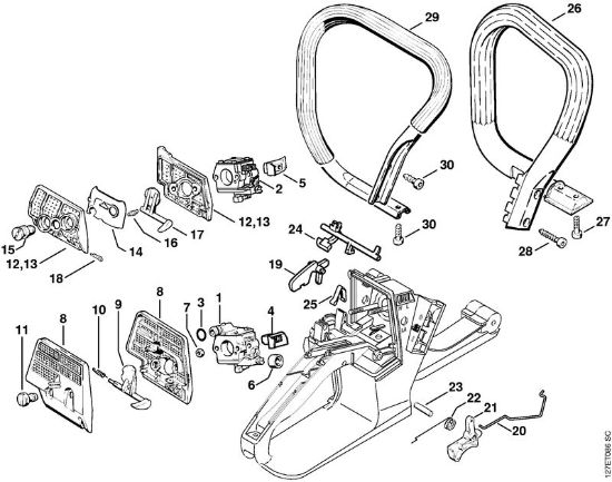 Moto-serras a gasolina (MS) 024 SWVH Filtro de ar, Accionamento de gás da marca Stihl