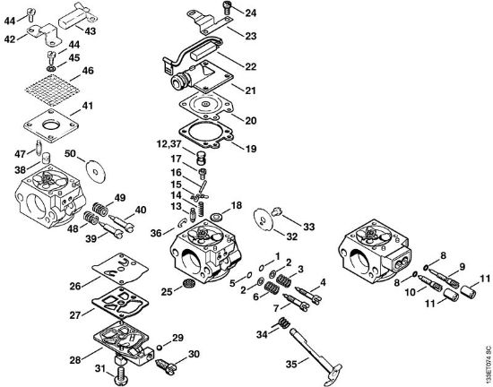 Moto-serras a gasolina (MS) 026 C Carburador WT-427, WT-590, WT-195, WT-155 da marca Stihl