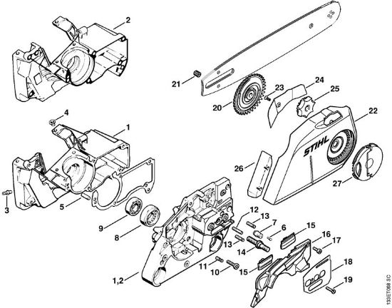 Moto-serras a gasolina (MS) 026 C Tensado rápido de la cadena da marca Stihl
