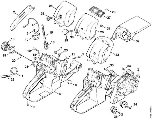 Moto-serras a gasolina (MS) 028 W Caixa do tanque, Cabeçote de aspiração da marca Stihl