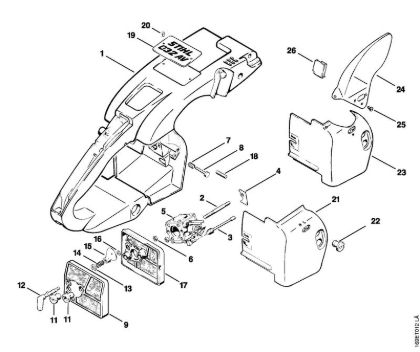 Moto-serras a gasolina (MS) 032 AV Quadro do punho, Filtro de ar da marca Stihl