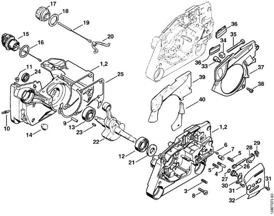 Moto-serras a gasolina (MS) 034 Caixa da cambota, Dispositivo tensor da corrente da marca Stihl