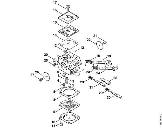 Moto-serras a gasolina (MS) 034 Carburador C3A-S19, C3A-S38 da marca Stihl