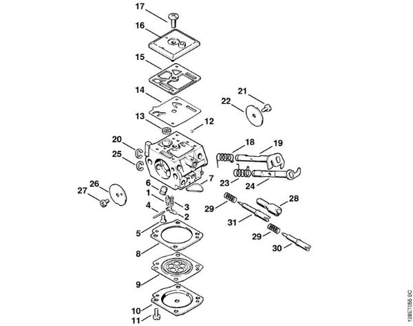 Moto-serras a gasolina (MS) 034 S Carburador C3A-S19, C3A-S38 da marca Stihl