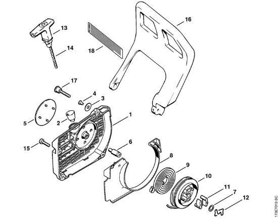 Moto-serras a gasolina (MS) 034 S Dispositivo de arranque da marca Stihl
