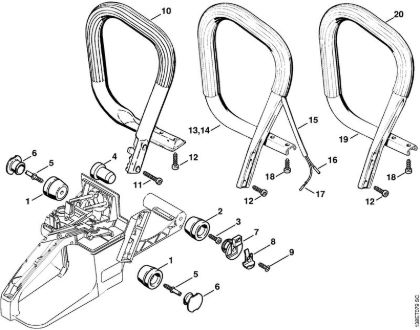 Moto-serras a gasolina (MS) 036 BR Sistema anti-vibratório, Tubo do punho da marca Stihl