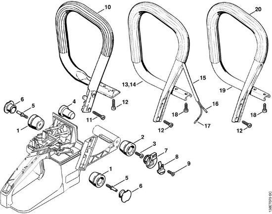 Moto-serras a gasolina (MS) 036 BR Sistema anti-vibratório, Tubo do punho da marca Stihl