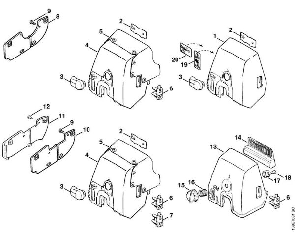 Moto-serras a gasolina (MS) 036 BR Tampa da caixa do carburador da marca Stihl