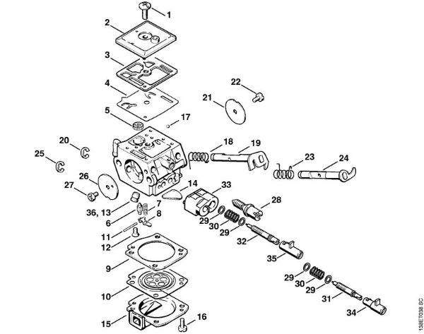Moto-serras a gasolina (MS) 036 QS Carburador C3A-S39 da marca Stihl