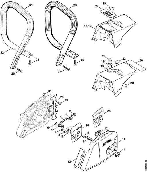 Moto-serras a gasolina (MS) 036 QS Dispositivo tensor da corrente, Cobertura da marca Stihl