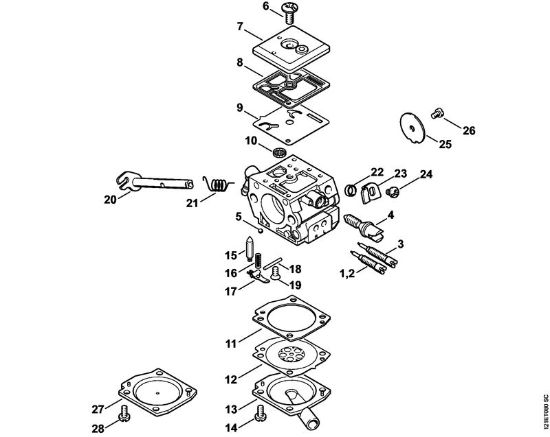 Moto-serras a gasolina (MS) 038 FB Carburador C3-S148, C3-S149 da marca Stihl