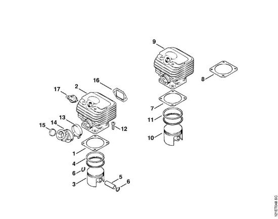 Moto-serras a gasolina (MS) 038 FB Cilindro da marca Stihl