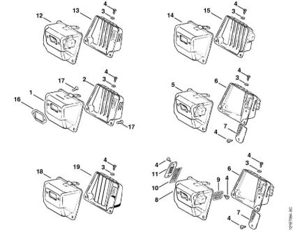 Moto-serras a gasolina (MS) 038 FB Silenciador da marca Stihl