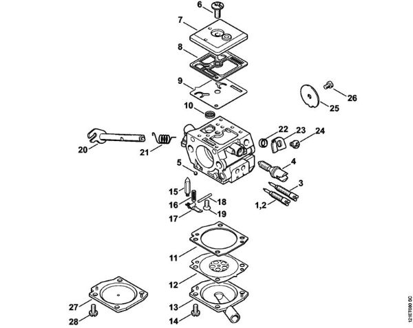 Moto-serras a gasolina (MS) 038 M Carburador C3-S148, C3-S149 da marca Stihl