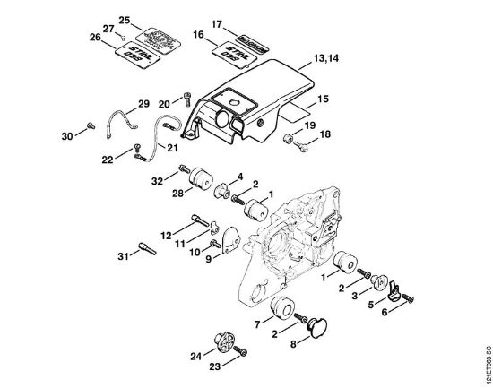 Moto-serras a gasolina (MS) 038 MRII Cobertura da marca Stihl
