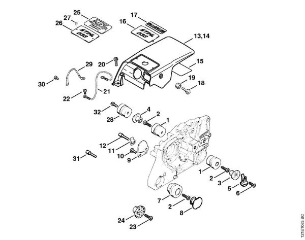 Moto-serras a gasolina (MS) 038 MW Cobertura da marca Stihl