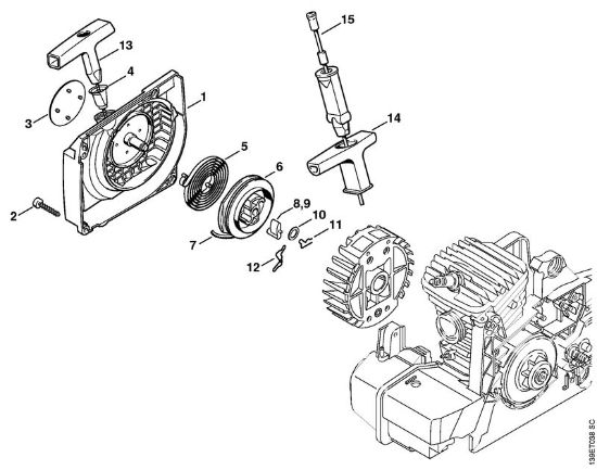 Moto-serras a gasolina (MS) 039 Caixa do ventilador com dispositivo de arranque da marca Stihl