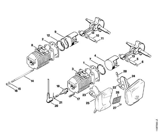 Moto-serras a gasolina (MS) 041 AVFBQ Cilindro, Silenciador da marca Stihl