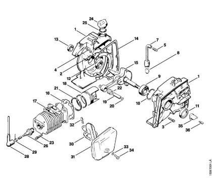 Moto-serras a gasolina (MS) 041 FB Caixa da cambota, Cilindro, Silenciador da marca Stihl