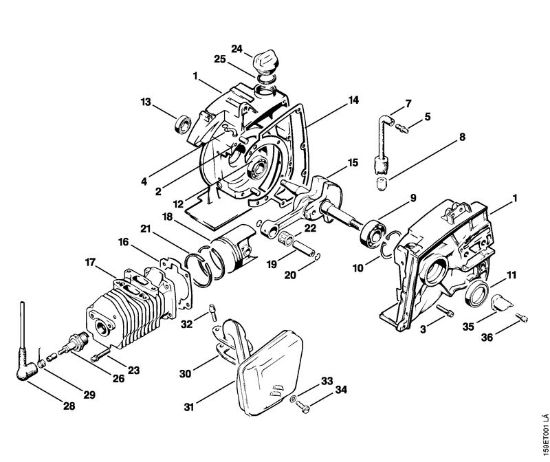 Moto-serras a gasolina (MS) 041 FB Caixa da cambota, Cilindro, Silenciador da marca Stihl