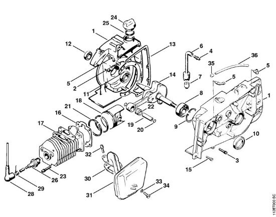 Moto-serras a gasolina (MS) 041 G Caixa da cambota, Cilindro da marca Stihl