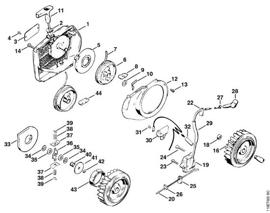 Moto-serras a gasolina (MS) 042 Q Dispositivo de arranque, Sistema de ignição da marca Stihl