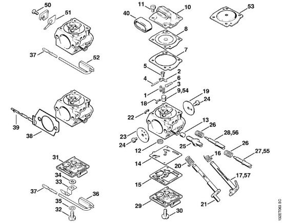 Moto-serras a gasolina (MS) 044 C Carburador C3M-S5, S24, S5, S20, S22, S23 da marca Stihl