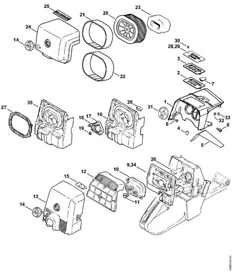 Moto-serras a gasolina (MS) 044 C Cobertura, Filtro de ar da marca Stihl