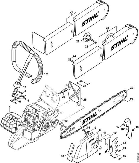 Moto-serras a gasolina (MS) 044 C Jogo de transf. Serra para bombeiros (27.2000), (31.2005) da marca Stihl