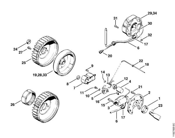 Moto-serras a gasolina (MS) 045 AVE Sistema de ignição da marca Stihl