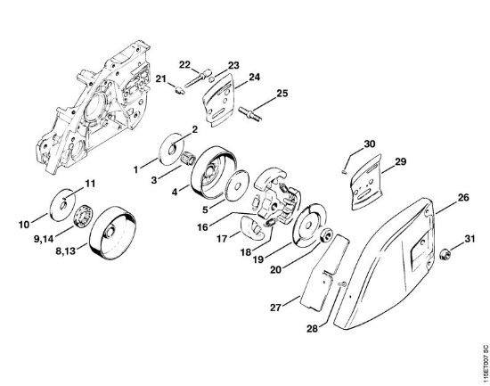 Moto-serras a gasolina (MS) 045 AVSE Carreto, Embreagem da marca Stihl