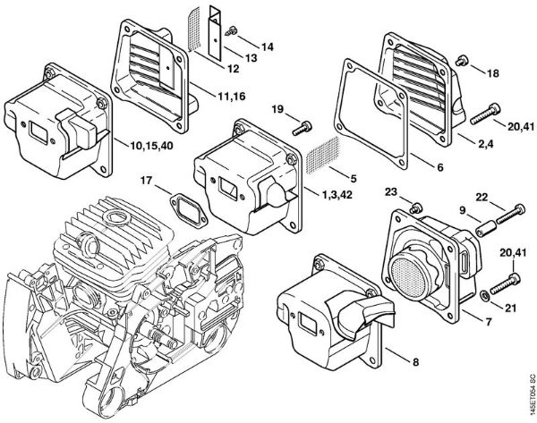 Moto-serras a gasolina (MS) 046 Silenciador da marca Stihl