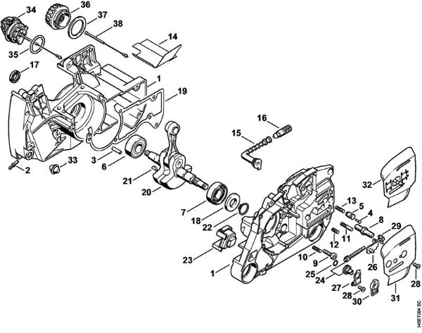 Moto-serras a gasolina (MS) 046 W Caixa da cambota, Cambota da marca Stihl