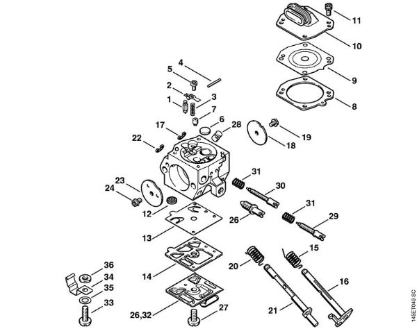 Moto-serras a gasolina (MS) 046 WVH Carburador HD-8, HD-9 da marca Stihl