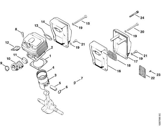 Moto-serras a gasolina (MS) 048 W Cilindro, Silenciador da marca Stihl