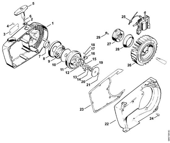 Moto-serras a gasolina (MS) 051 Dispositivo de arranque patim de fricção   X 6 745 960 (30.80) da marca Stihl