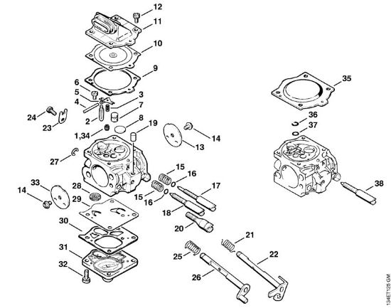 Moto-serras a gasolina (MS) 064 R Carburador WJ-65 da marca Stihl