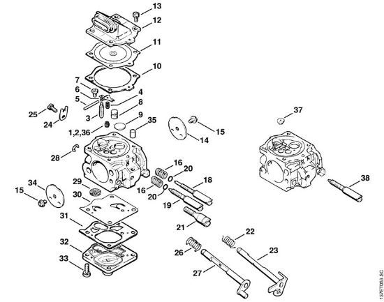 Moto-serras a gasolina (MS) 066 BR Carburador WJ-65, WJ-67, WJ-76 da marca Stihl