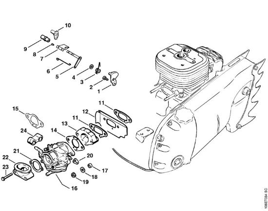 Moto-serras a gasolina (MS) 070 Regulador do numero de rotaçÃµes, Carburador da marca Stihl