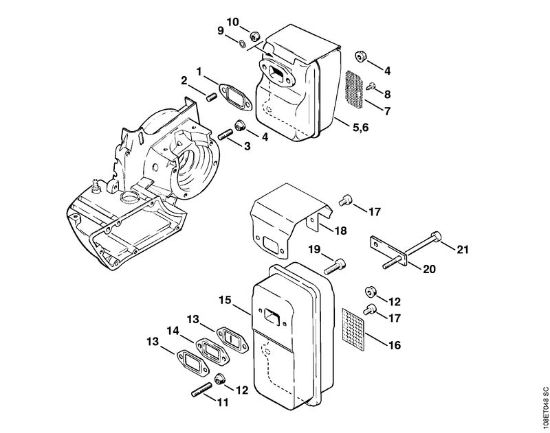 Moto-serras a gasolina (MS) 08 SE Silenciador da marca Stihl