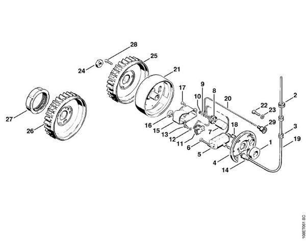 Moto-serras a gasolina (MS) 08 SE Sistema de ignição   X 13 927 613 (04.85) da marca Stihl